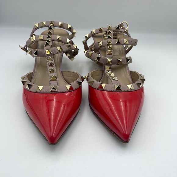 Valentino Garavani Red Patent Nappa Rockstud Ankle Strap 65mm Pumps Size 35.5 - Picture 3 of 13